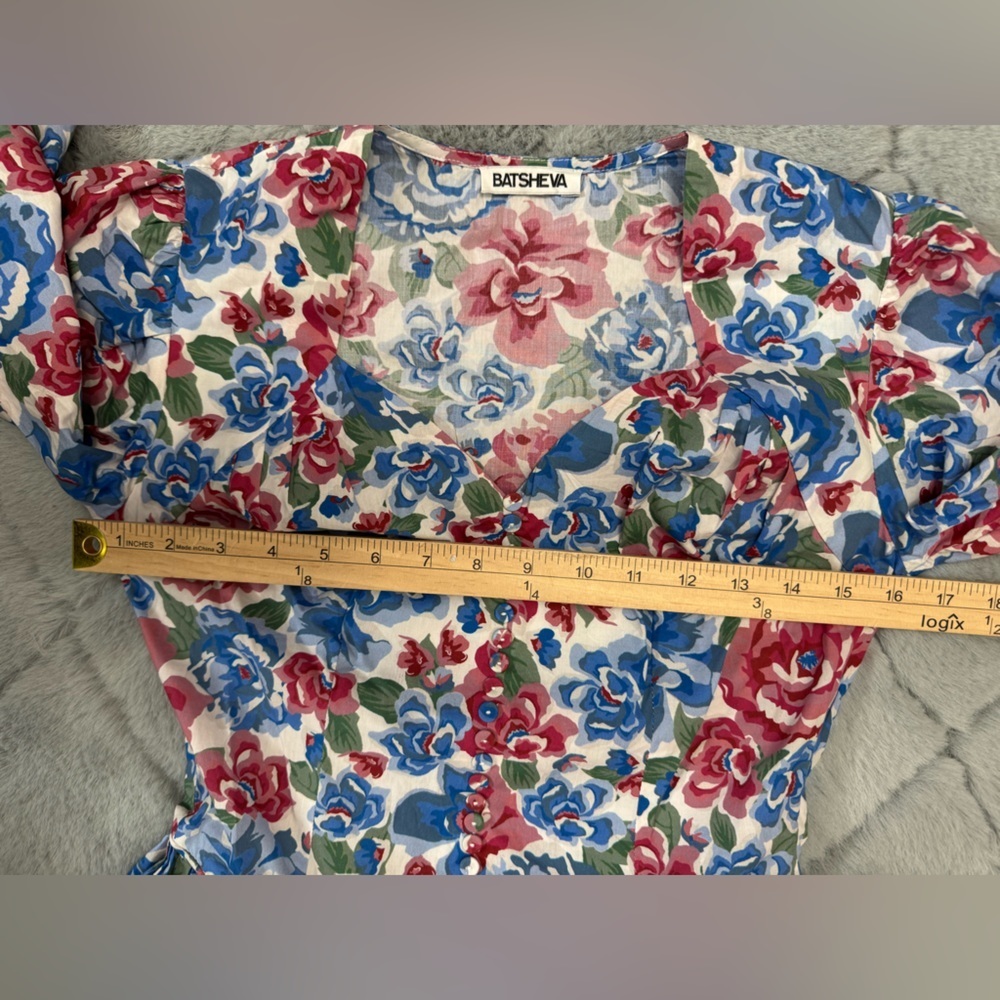Batsheva Floral Print Cotton Poplin Embroidered Maxi Dress Cottagecore Boho NEW - Picture 9 of 16